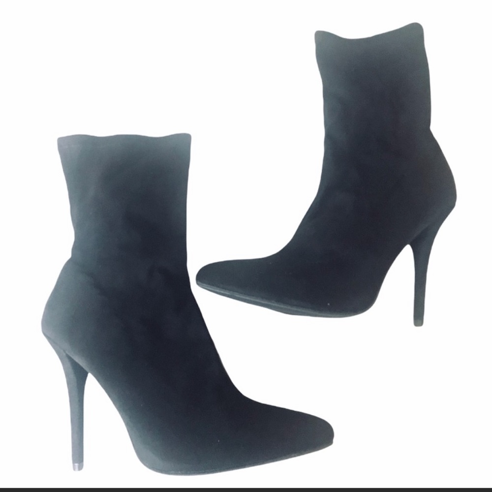 New Black Suede Heeled Boots